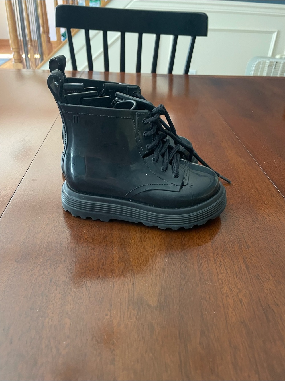 Mini Melissa Black Lace-Up Kids Combat Boots